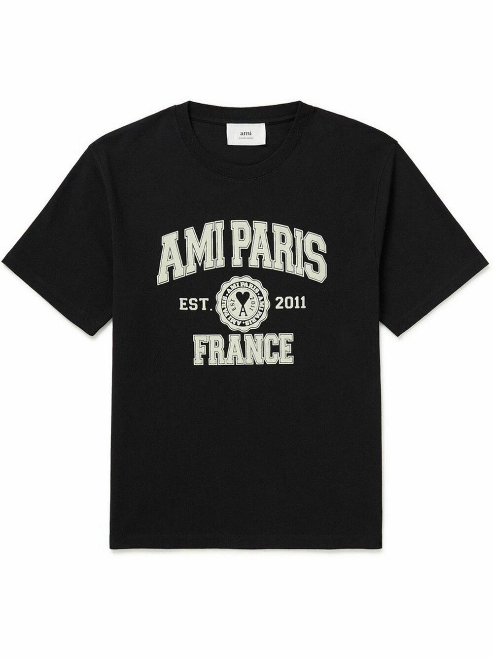 NWT Ami Paris Varsity Logo Jersey Black T-Shirt Sz L $198.00